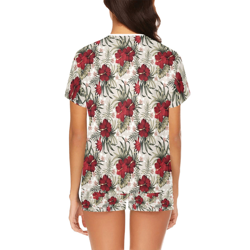 Hibiscus Print Design LKS3011 Women's Short Pajama Set