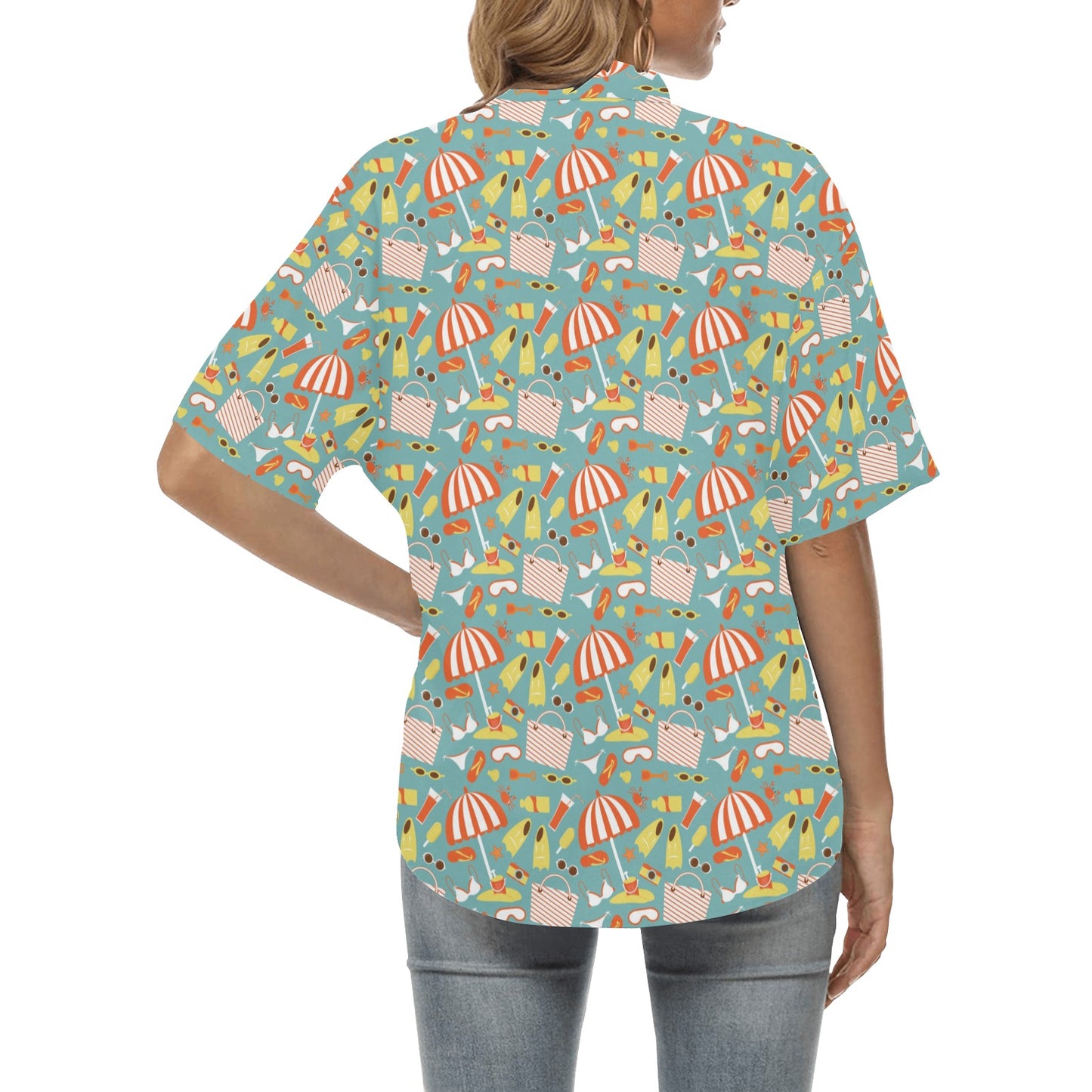 Beach Scene Pattern Print Design 02 Women's Hawaiian Shirt