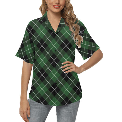 Plaid Green Pattern Print Design A05 Women's Hawaiian Shirt