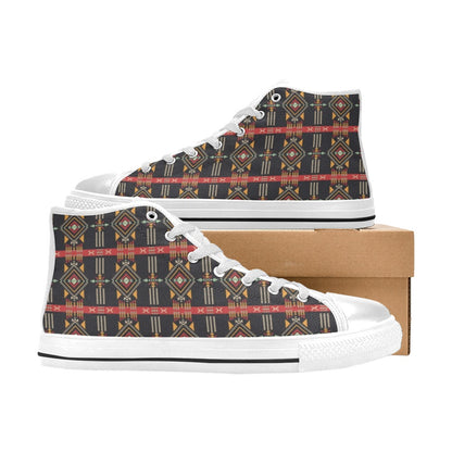 Southwest Pattern Print Design LKS303 High Top Women's White Shoes