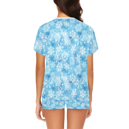 Snowflake Blue Print Design LKS301 Women's Short Pajama Set