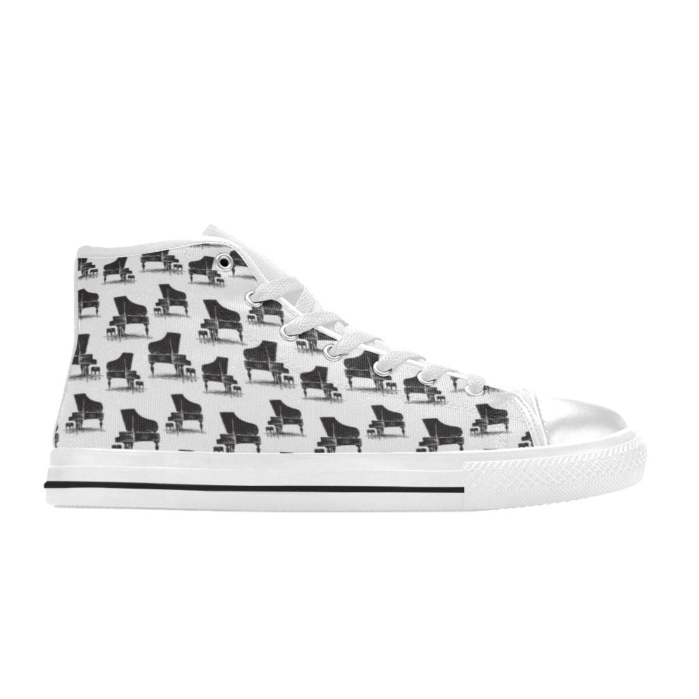 Piano Print Design LKS401 High Top Women's White Shoes