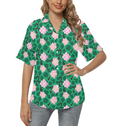 Water Lily Print Design LKS303 Women's Hawaiian Shirt