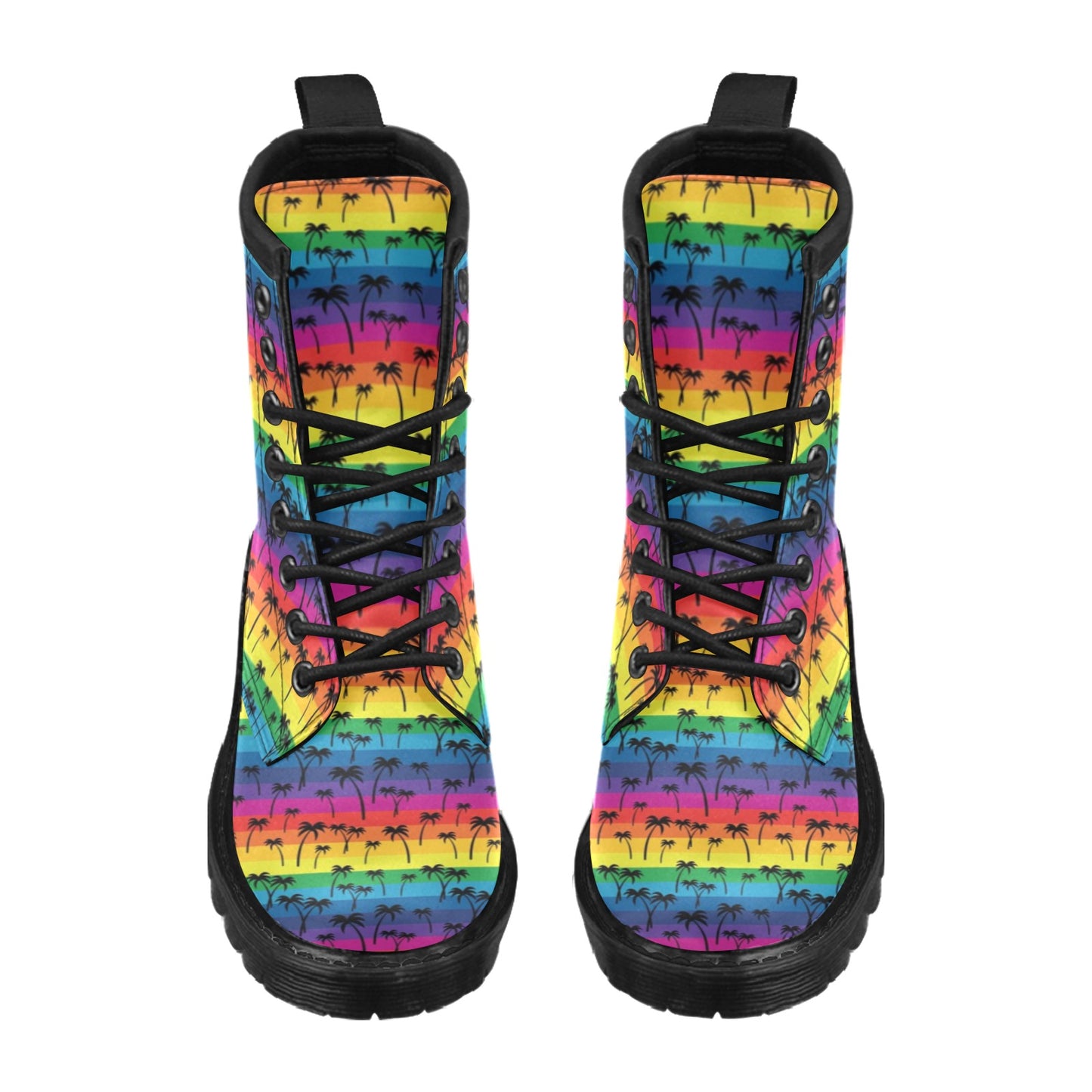 Palm Tree Rainbow Themed Print Women's Boots