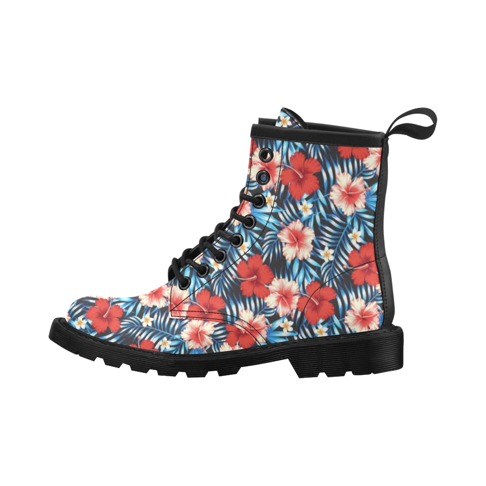 Red Hibiscus Blue Scene Women's Boots