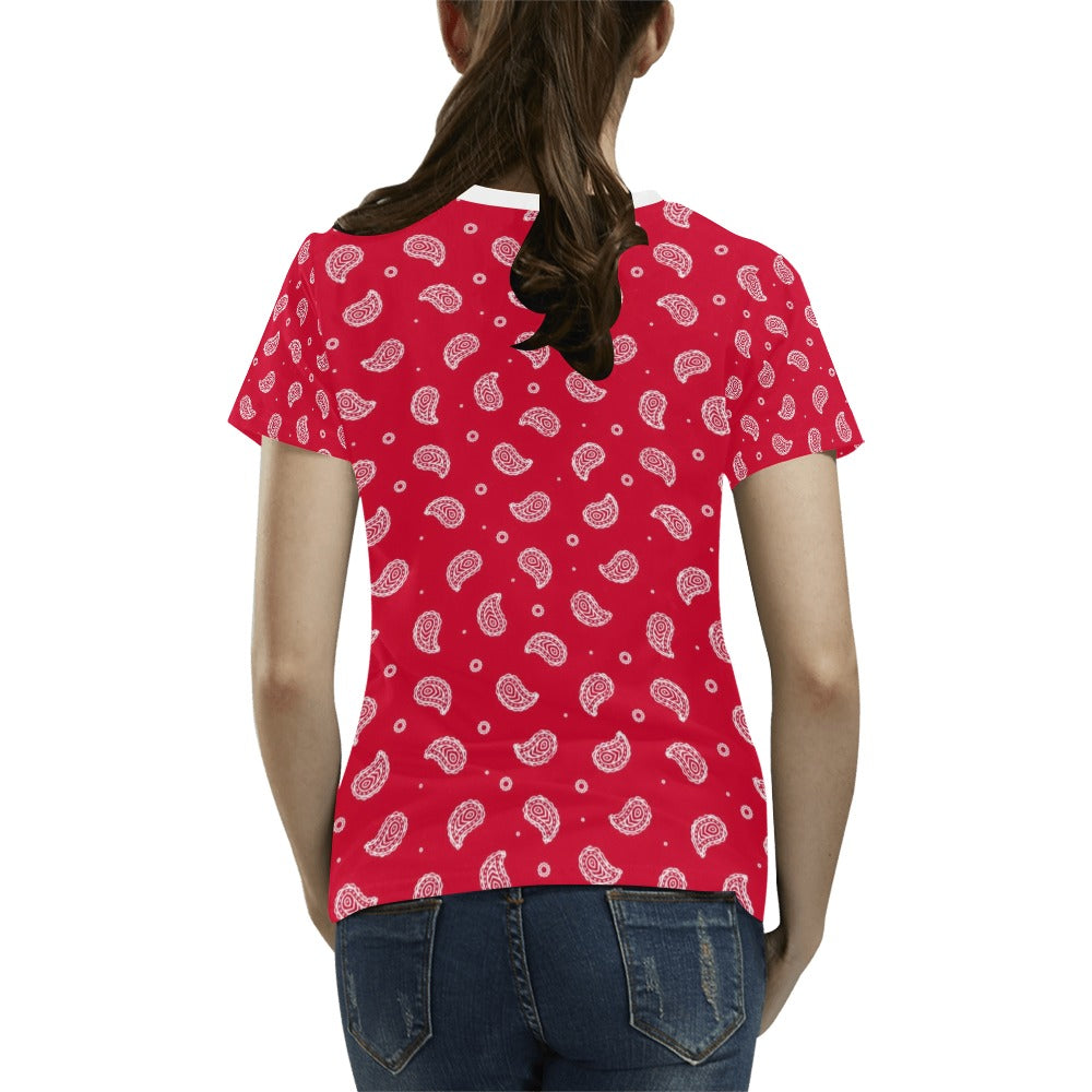 Bandana Red Paisley Print Design LKS305 Women's  T-shirt