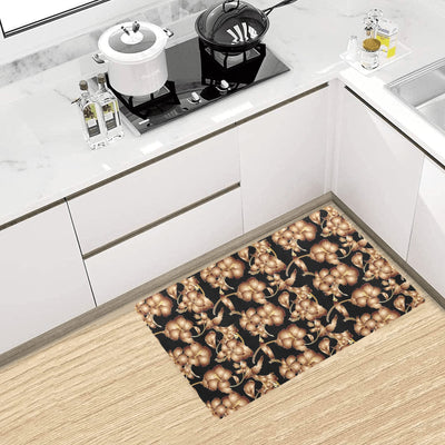 Brown Hibiscus Pattern Print Design HB06 Kitchen Mat