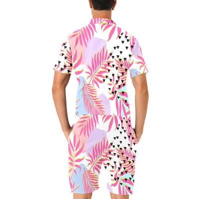 Pink Tropical Palm Leaves Men's Romper