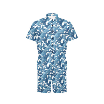 Wave Themed Pattern Print Men's Romper