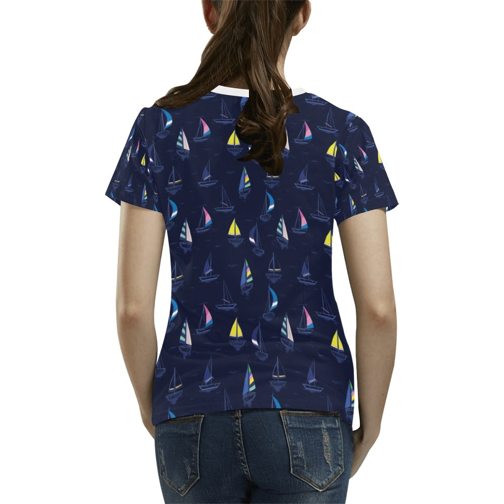 Sailboat Print Design LKS305 Women's  T-shirt