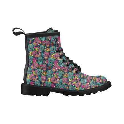 Sugar Skull Floral Design Themed Print Women's Boots