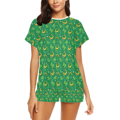 Shamrock With Horse Shoes Print Design LKS305 Women's Short Pajama Set