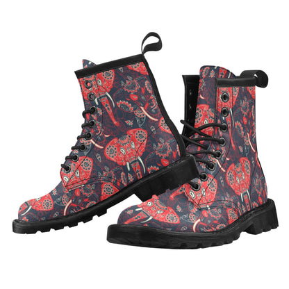 Red Indian Elephant Pattern Women's Boots