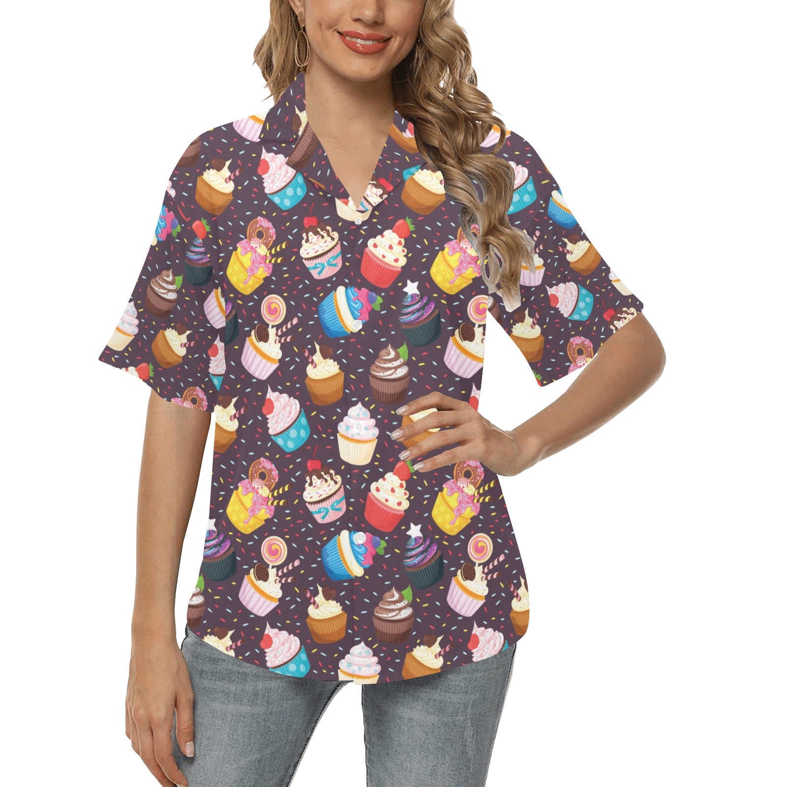 Cupcakes Heart Print Pattern Women's Hawaiian Shirt