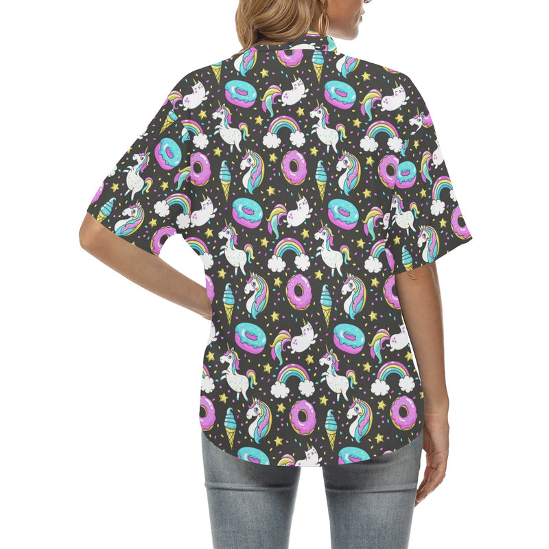 Donut Unicorn Pattern Print Design DN09 Women's Hawaiian Shirt