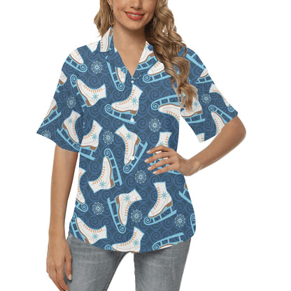 Ice Skate Pattern Print Design 01 Women's Hawaiian Shirt