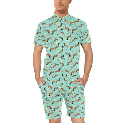 Dachshund with Floral Print Pattern Men's Romper