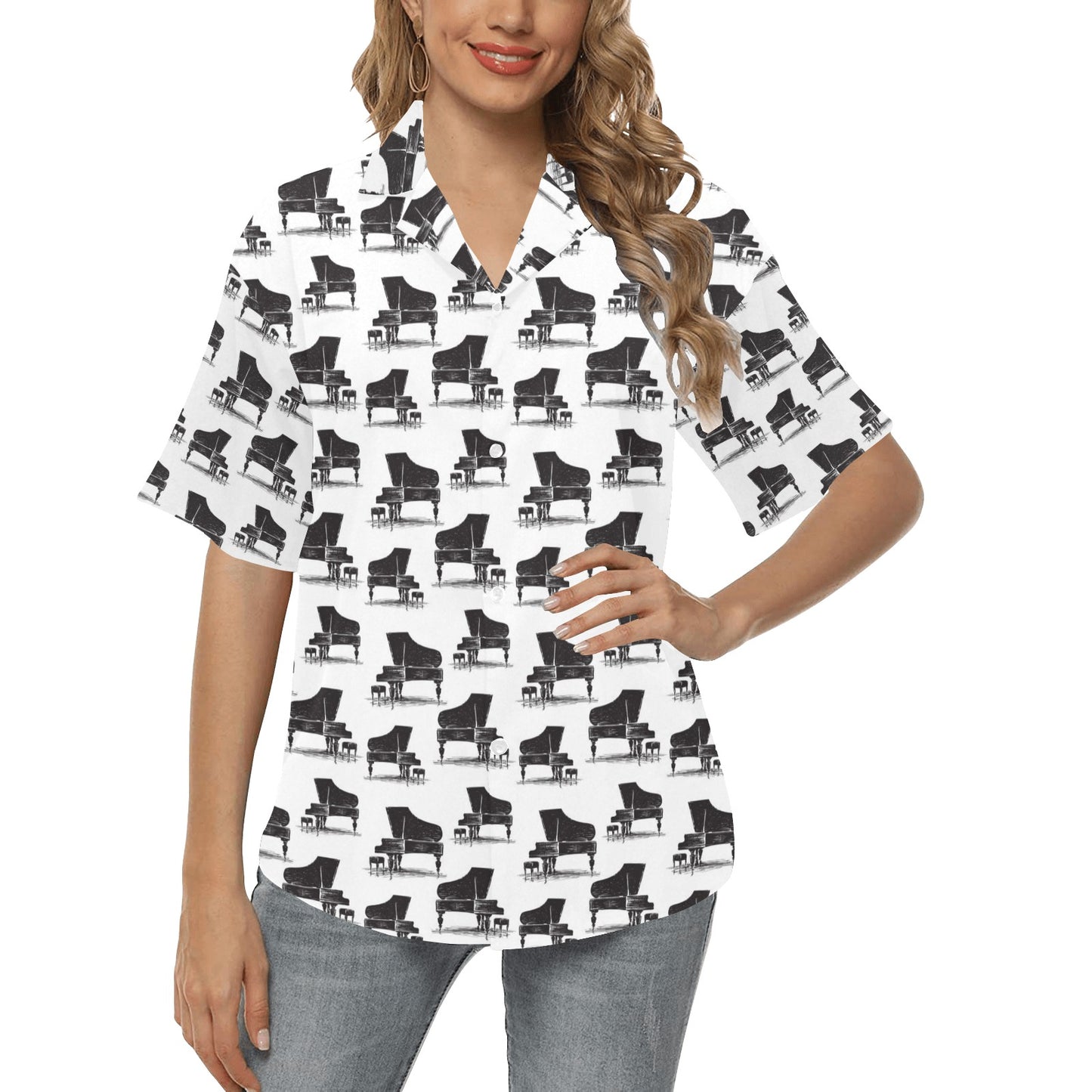 Piano Print Design LKS401 Women's Hawaiian Shirt