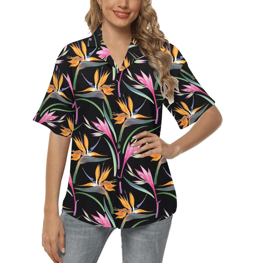 Tropical Flower Pattern Print Design TF017 Women's Hawaiian Shirt