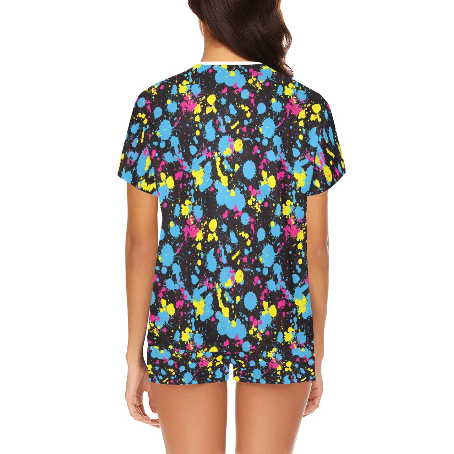 Splatter Colorful Print Design LKS301 Women's Short Pajama Set