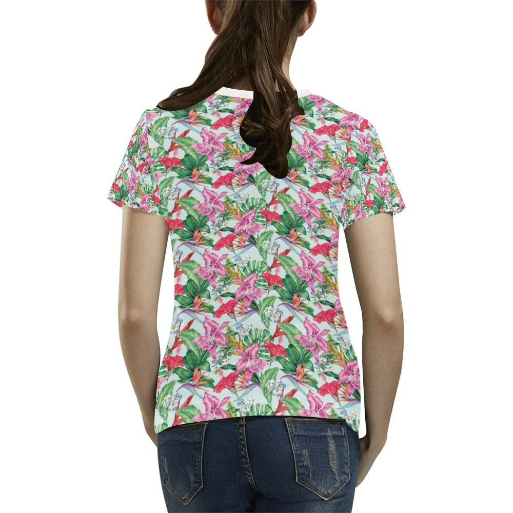 Tropical Flower Print Design LKS304 Women's  T-shirt