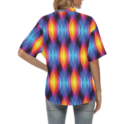 Flame Fire Blue Design Print Women's Hawaiian Shirt