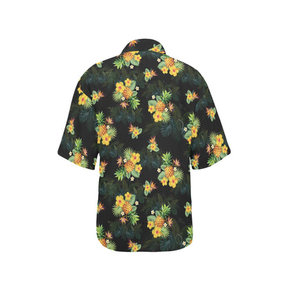 Pineapple Tropical Flower Print Pattern Women's Hawaiian Shirt