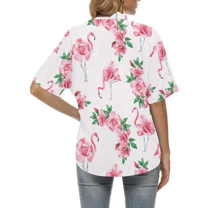 Flamingo Rose Pattern Women's Hawaiian Shirt