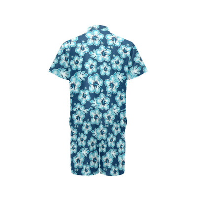 Blue Hibiscus Pattern Print Design HB011 Men's Romper