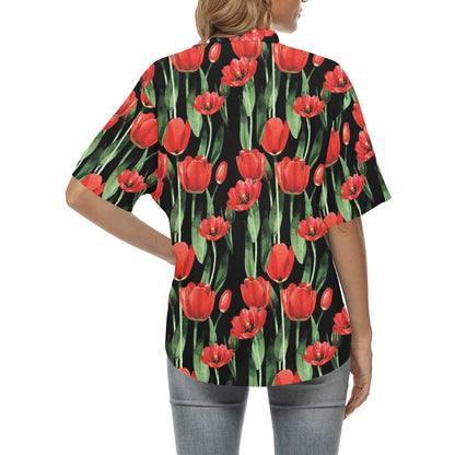 Tulip Red Pattern Print Design TP03 Women's Hawaiian Shirt