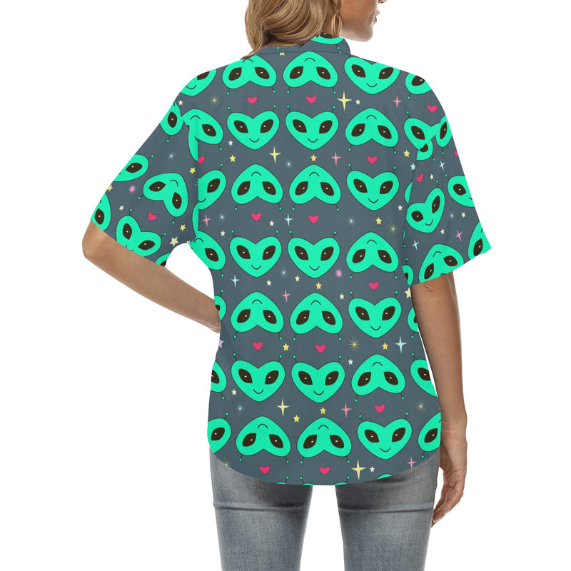 Alien Head Heart Pattern Print Design 03 Women's Hawaiian Shirt