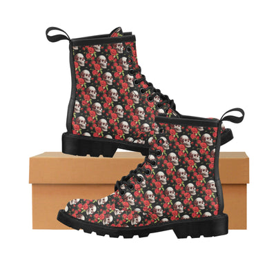 Red Rose Skull Design Print Women's Boots