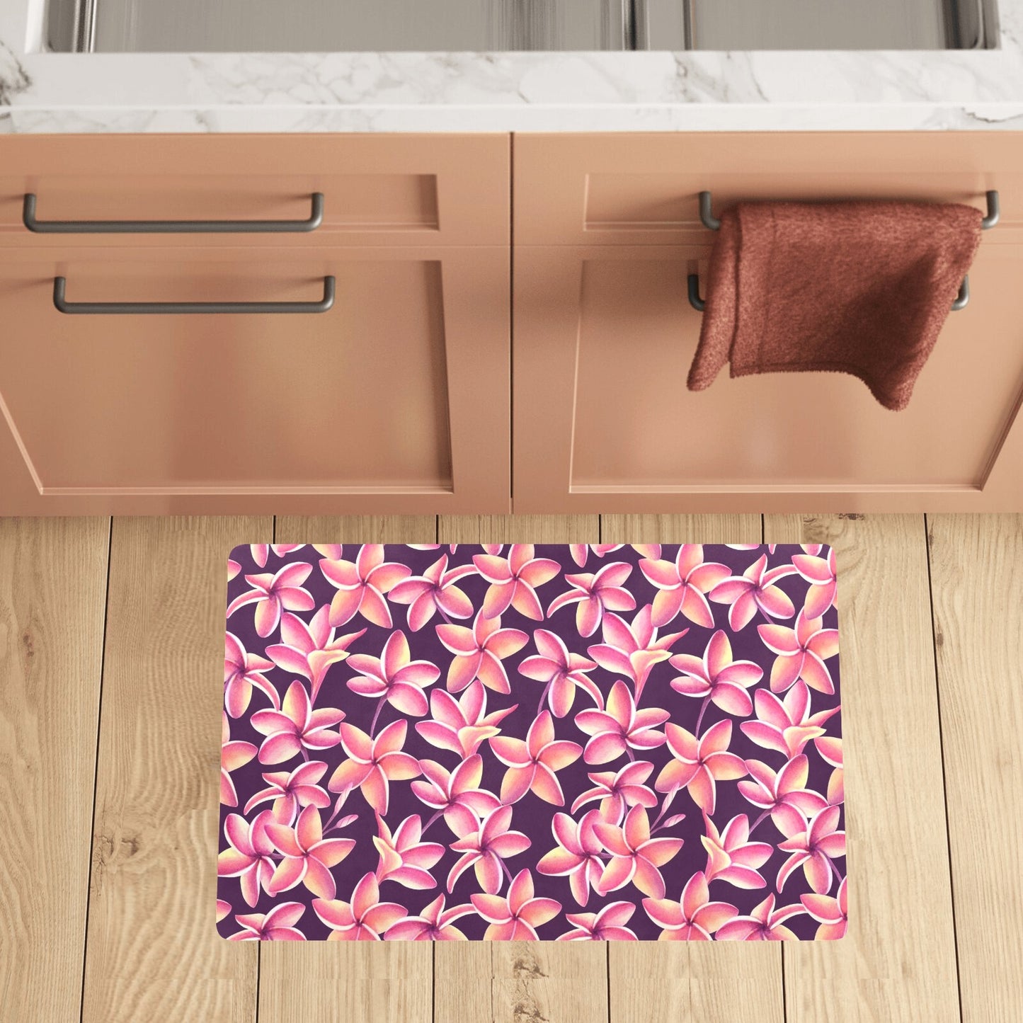 Purple Plumeria Pattern Print Design PM010 Kitchen Mat