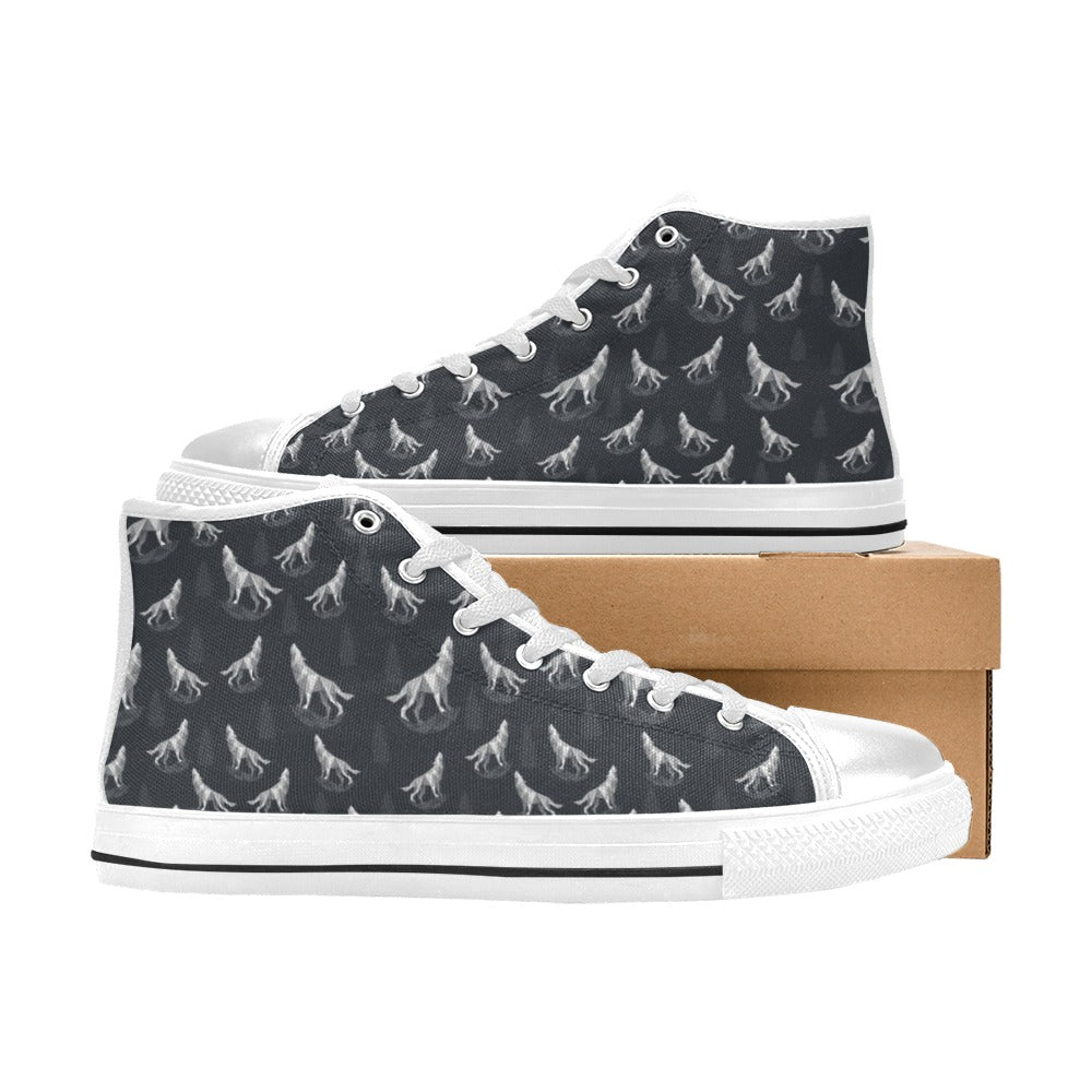 Wolf Print Design LKS303 High Top Women's White Shoes