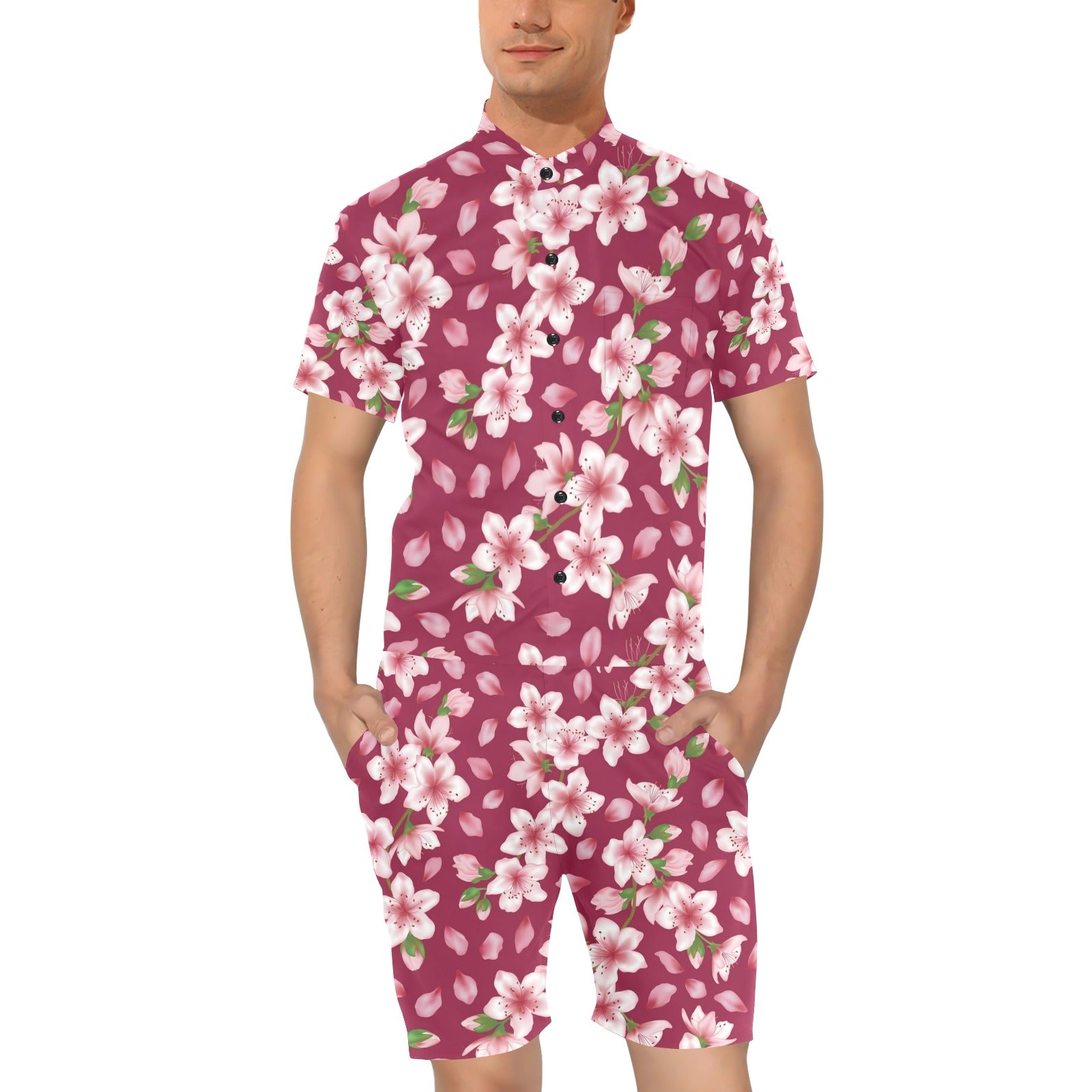 Cherry Blossom Pattern Print Design CB06 Men's Romper