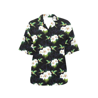 Hummingbird with Flower Pattern Print Design 03 Women's Hawaiian Shirt