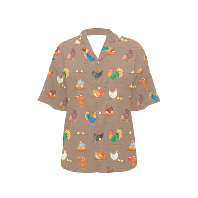 Chicken Happy Print Pattern Women's Hawaiian Shirt