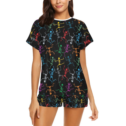 Skeleton Colorful Print Design LKS302 Women's Short Pajama Set