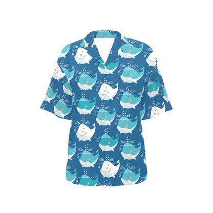 Blue Whale Pattern Print Design 01 Women's Hawaiian Shirt