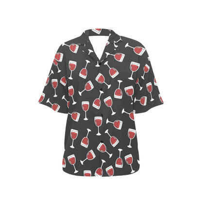 Wine Glass Print Design LKS303 Women's Hawaiian Shirt