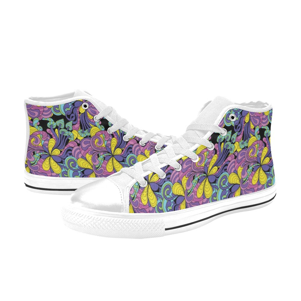 Trippy Print Design LKS305 High Top Women's White Shoes
