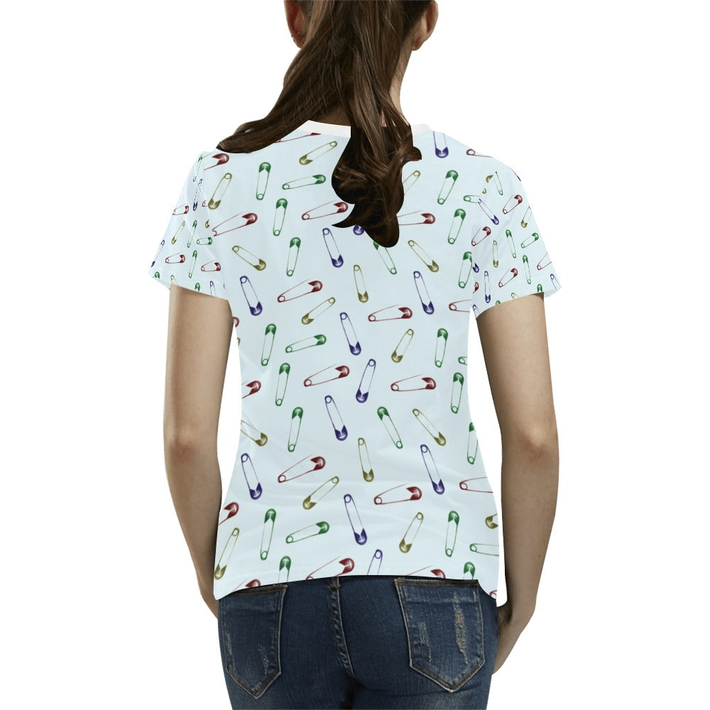 Safety Pin Print Design LKS303 Women's  T-shirt