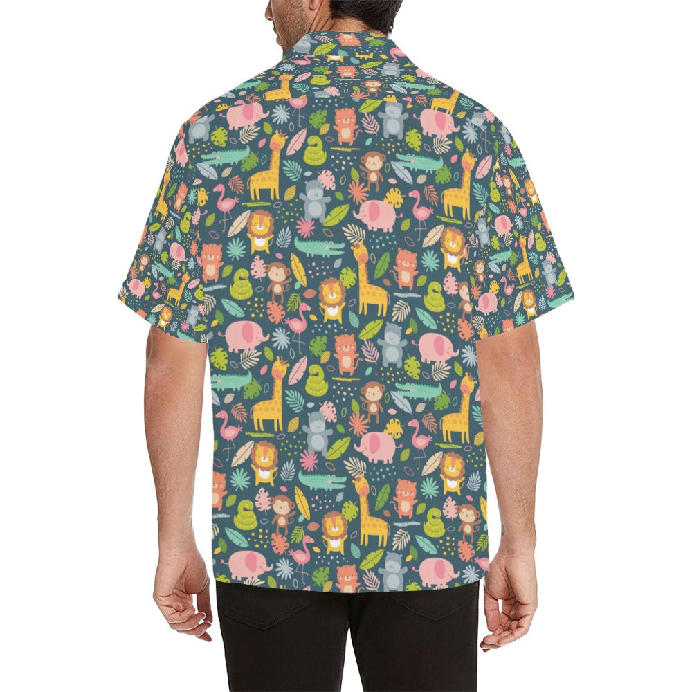 Safari Animal Cartoon Print Design LKS305 Men's Hawaiian Shirt