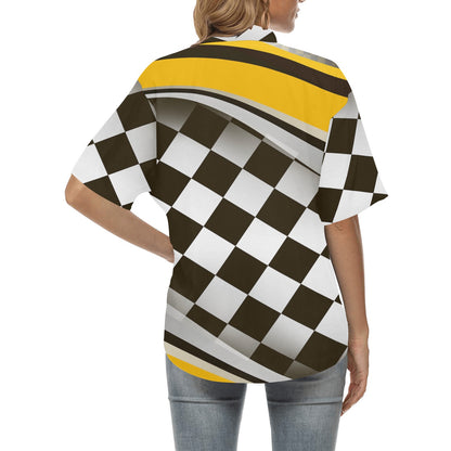 Checkered Flag Racing Style Women's Hawaiian Shirt