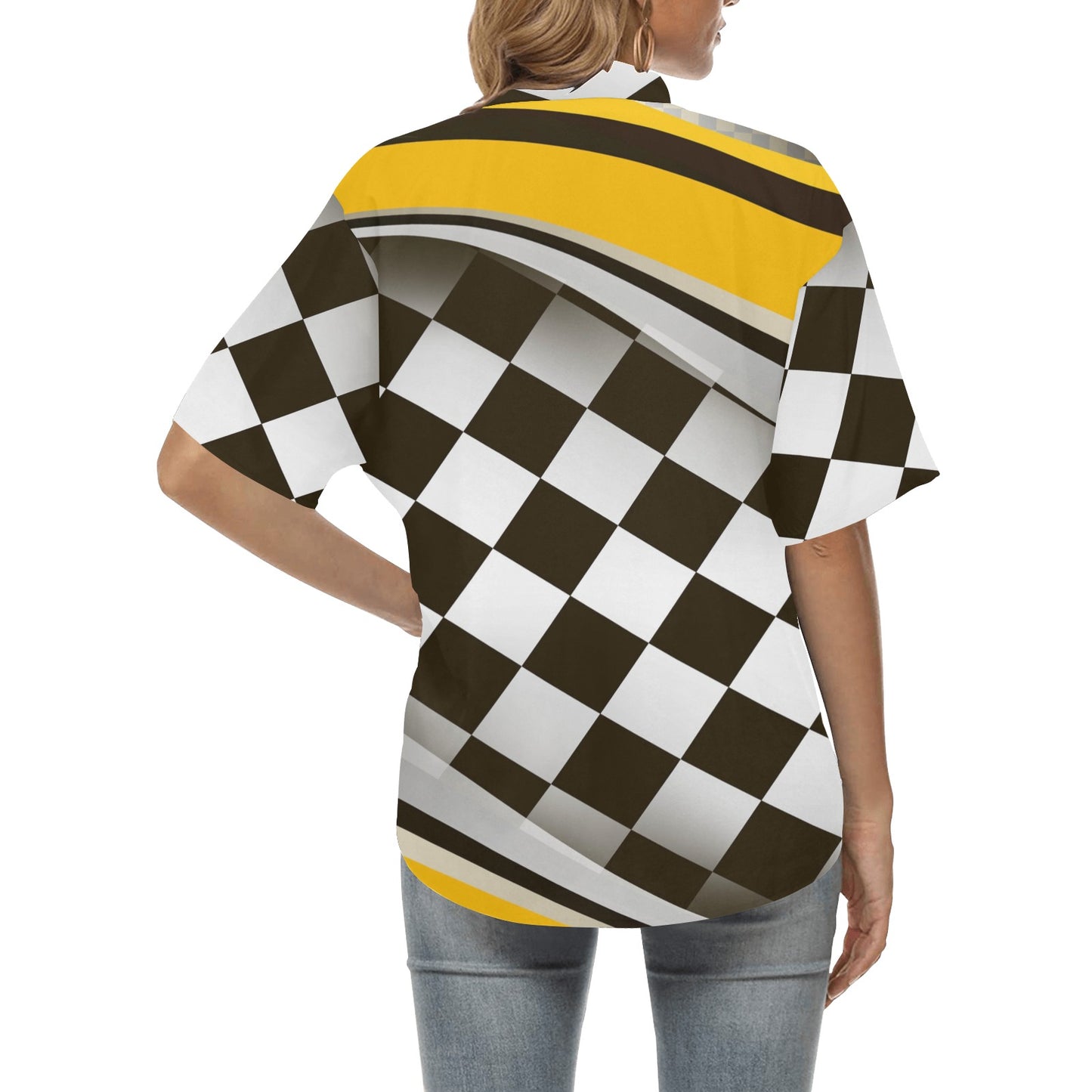 Checkered Flag Racing Style Women's Hawaiian Shirt