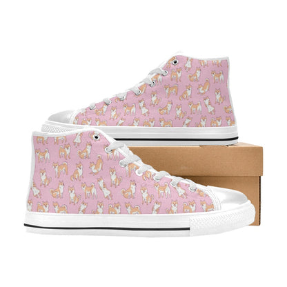 Shiba Inu Print Design LKS303 High Top Women's White Shoes