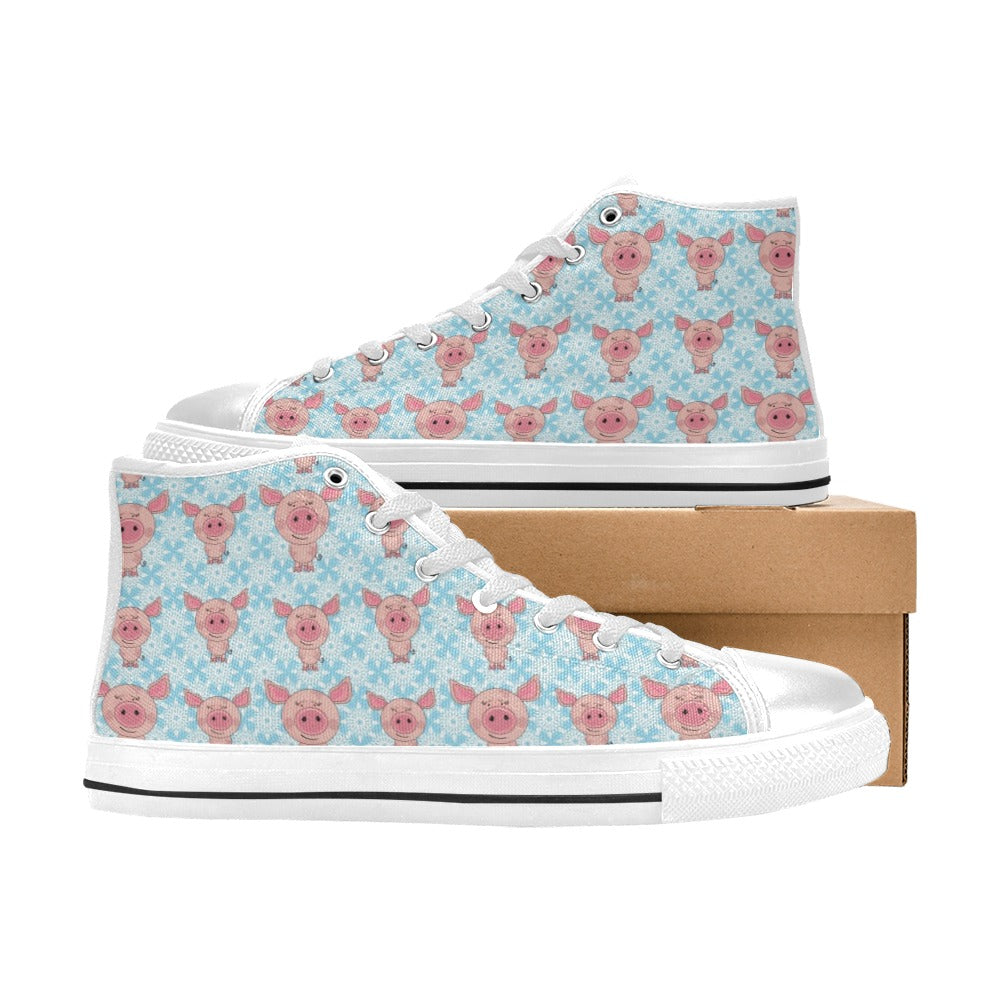 Pig Print Design LKS402 High Top Women's White Shoes