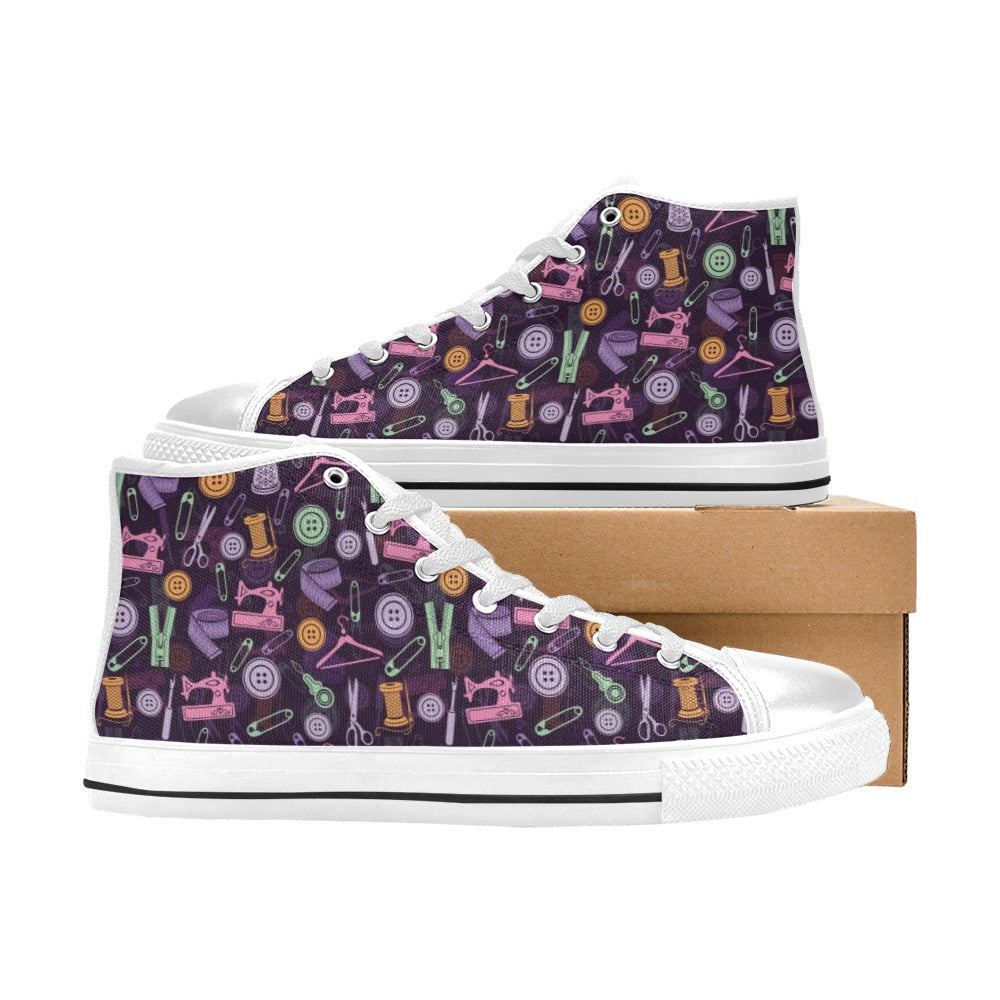 Sewing Equipment Print Design LKS306 High Top Women's White Shoes