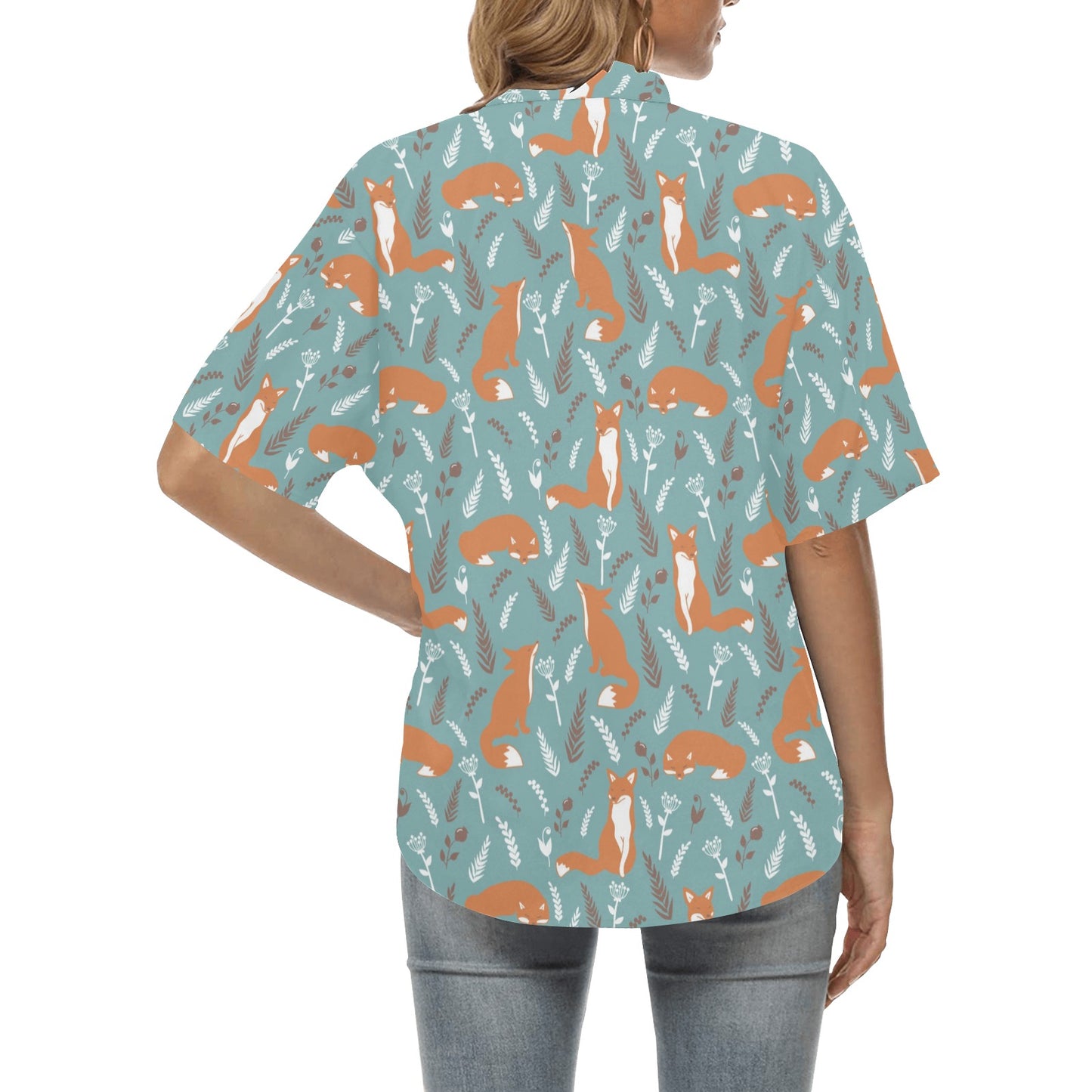 Fox Forest Print Pattern Women's Hawaiian Shirt
