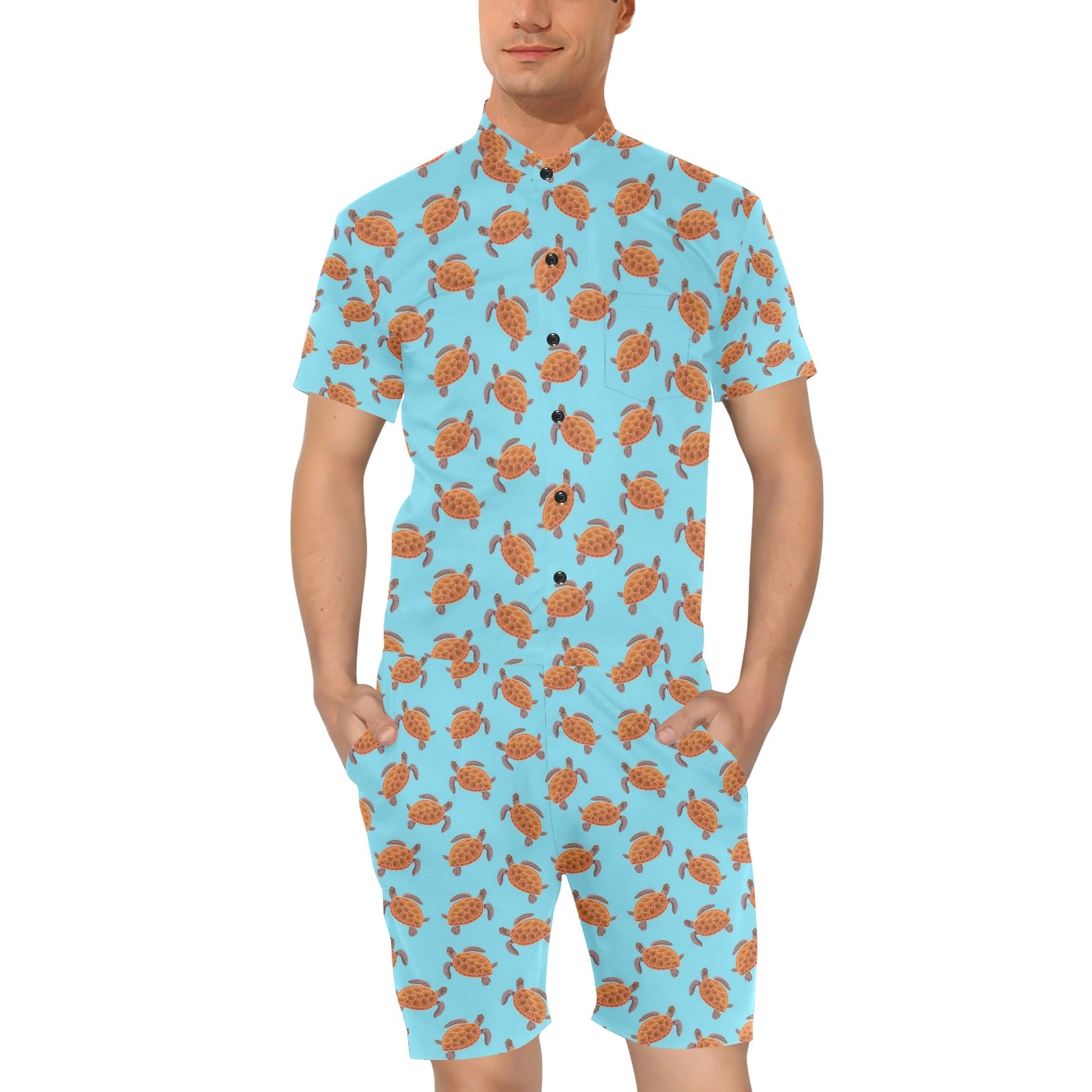 Brow Sea Turtle Print Pattern Men's Romper